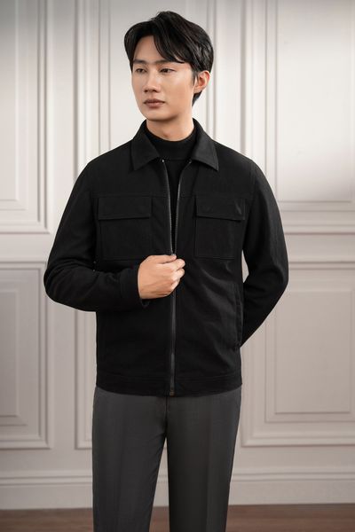 Áo khoác da đen trơn - AK065