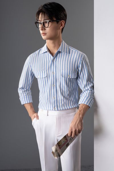 Sơ mi xanh sọc trắng - SMC162X