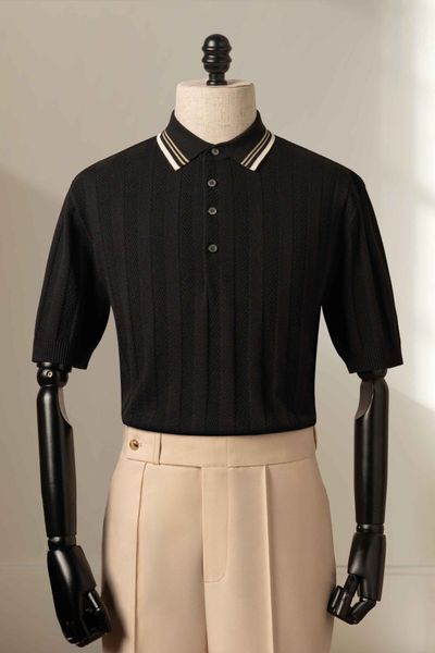 Áo mongtoghi màu đen họa tiết cổ kẻ - AP189D