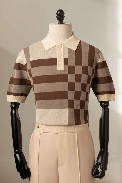 Áo mongtoghi họa tiết nâu kẻ ô - AP198