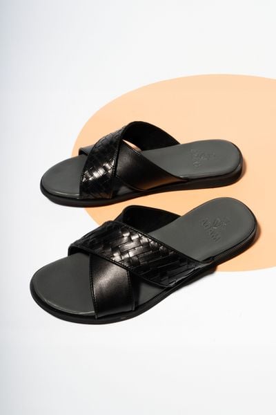 DÉP ADAM DA ĐEN đan kép QUAI CHÉO - DAD002D