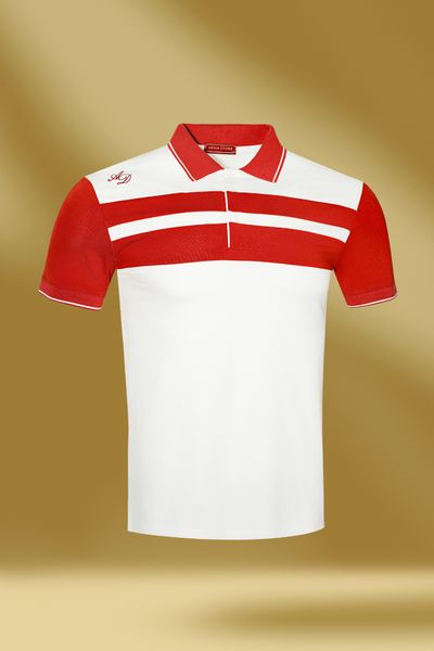 Áo Polo Trắng Pha Kẻ Đỏ Ngực - Ap042
