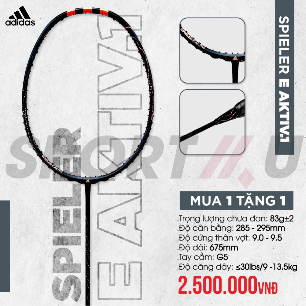  Vợt Cầu Lông Adidas Spieler E Aktiv.1 Đen Cam - Chính Hãng 