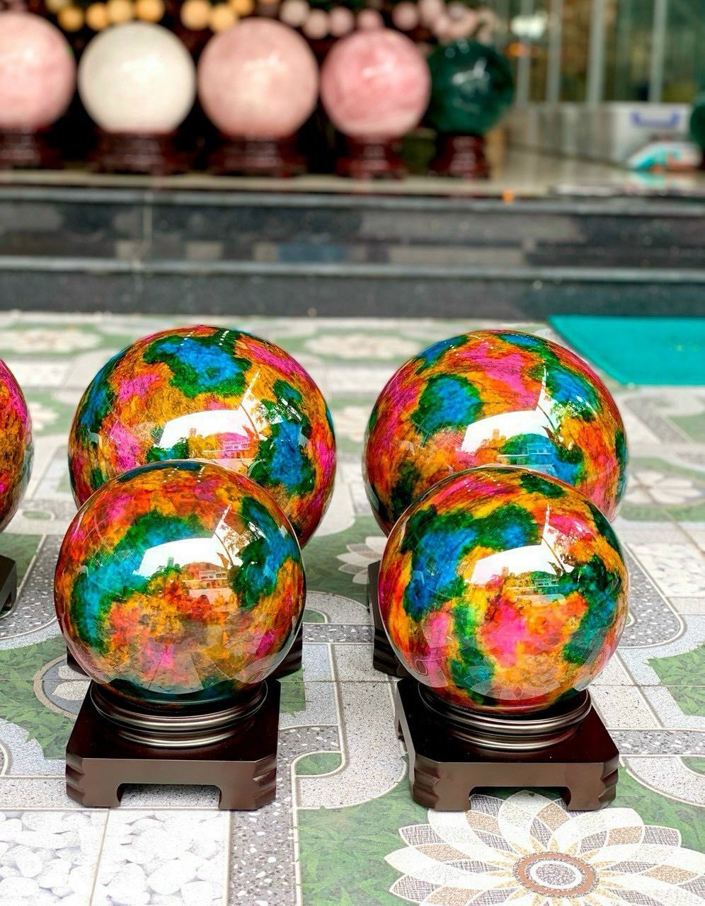  Bi cầu phong thuỷ Tứ quý lông công VVIP 