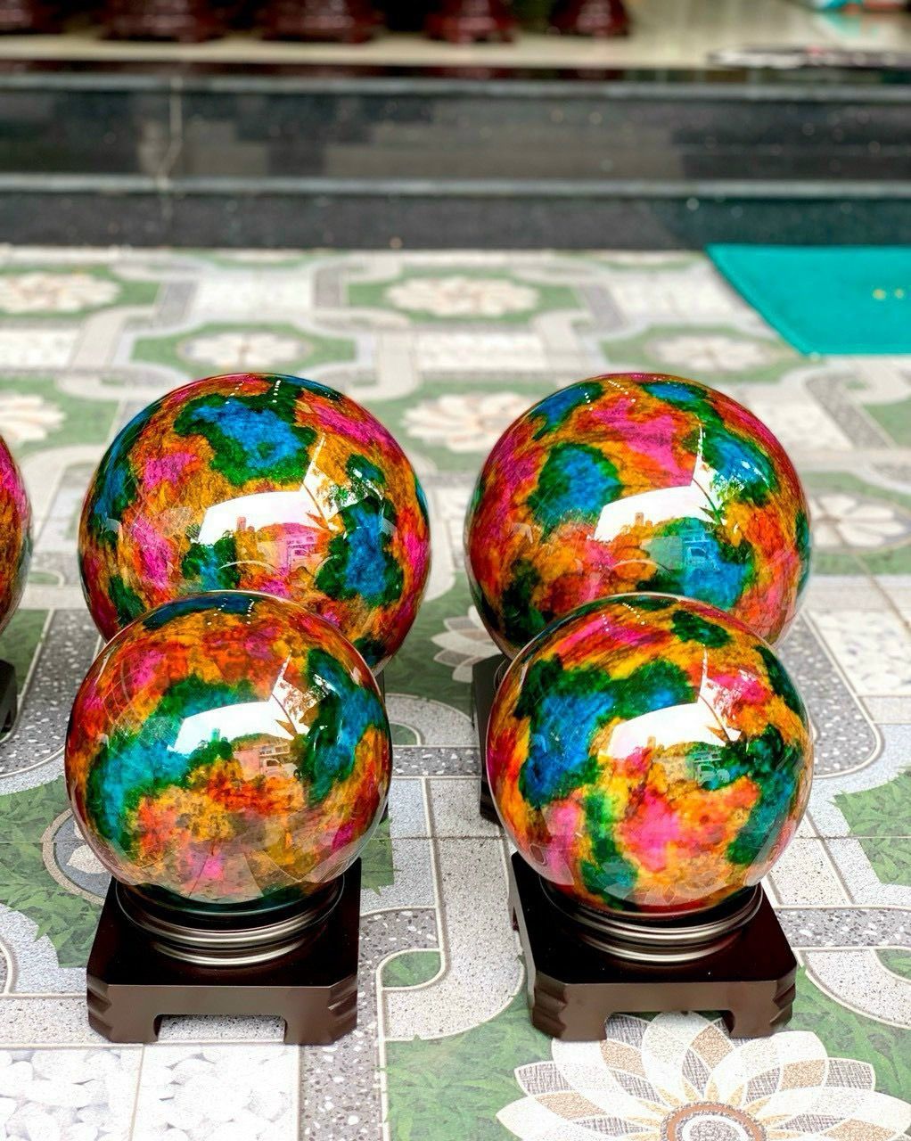  Bi cầu phong thuỷ Tứ quý lông công VVIP 