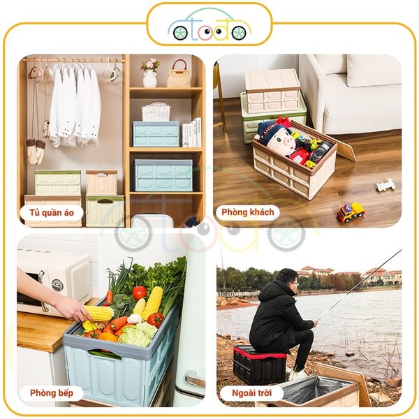 Hộp đựng đồ ô tô để cốp xe có thể gập gọn có nắp đậy, dùng để đựng đồ chơi trẻ em