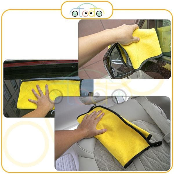 Khăn lau rửa xe ô tô hai mặt vàng xám mật độ dày, mềm, mịn, thấm hút tốt, giẻ lau thú cưng thấm nước dày, khăn lau đa nă