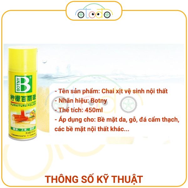 Chai xịt vệ sinh nội thất ghế ô tô, làm sạch ghế sofa, làm sáng da, loại bỏ vết bẩn hương chanh