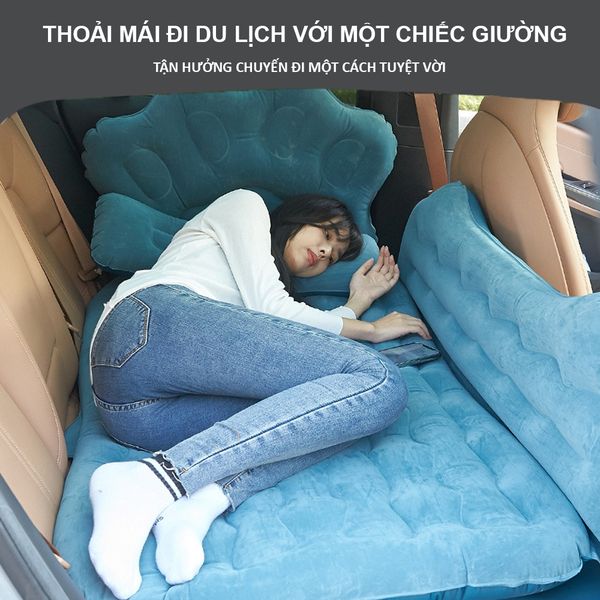 Giường hơi, Nệm hơi ô tô cao cấp phủ vải nhung thích hợp cho các chuyến dã ngoại và nghỉ ngơi trên xe hơi