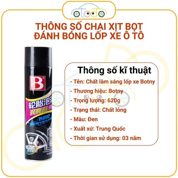 Chai xịt bọt làm sáng lốp xe chống lão hóa, làm sạch lốp xe ô tô