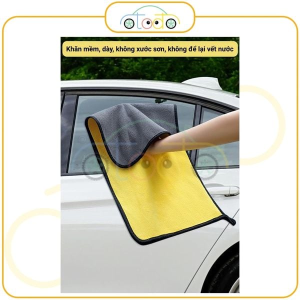 Khăn lau rửa xe ô tô hai mặt vàng xám mật độ dày, mềm, mịn, thấm hút tốt, giẻ lau thú cưng thấm nước dày, khăn lau đa nă