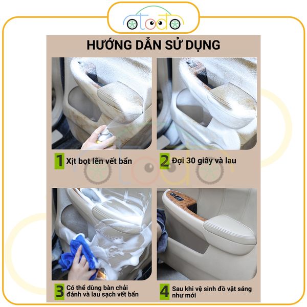 Chai xịt bọt vệ sinh làm sạch nội thất ô tô, ghế da, sofa và động cơ ô tô