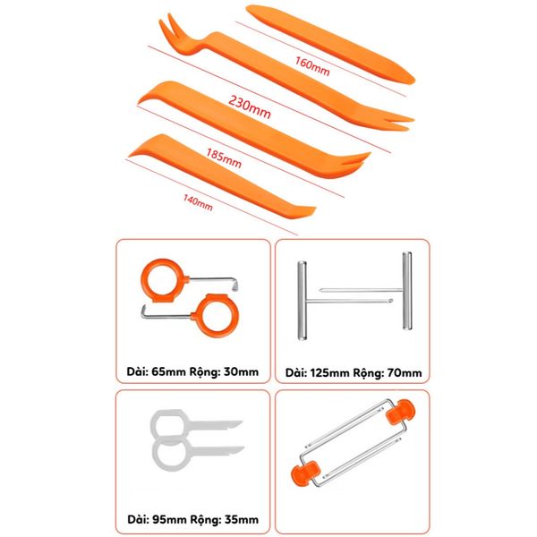 Bộ dụng cụ 12 món  tháo lắp tấm ốp cửa xe, tấm ốp trần, nẹp nhựa dành cho người làm nội thất ô tô