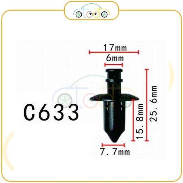 Chốt nhựa C633 dùng cho xe Honda/ Mitsubishi/ Nissan/ Subaru/ Suzuki/ Toyota sản xuất với độ chính xác cao