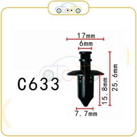 Chốt nhựa C633 dùng cho xe Honda/ Mitsubishi/ Nissan/ Subaru/ Suzuki/ Toyota sản xuất với độ chính xác cao