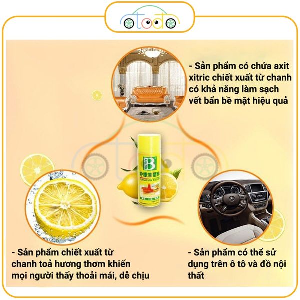 Chai xịt vệ sinh nội thất ghế ô tô, làm sạch ghế sofa, làm sáng da, loại bỏ vết bẩn hương chanh