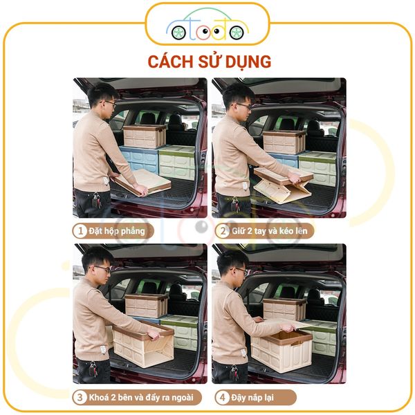 Hộp đựng đồ ô tô để cốp xe có thể gập gọn có nắp đậy, dùng để đựng đồ chơi trẻ em