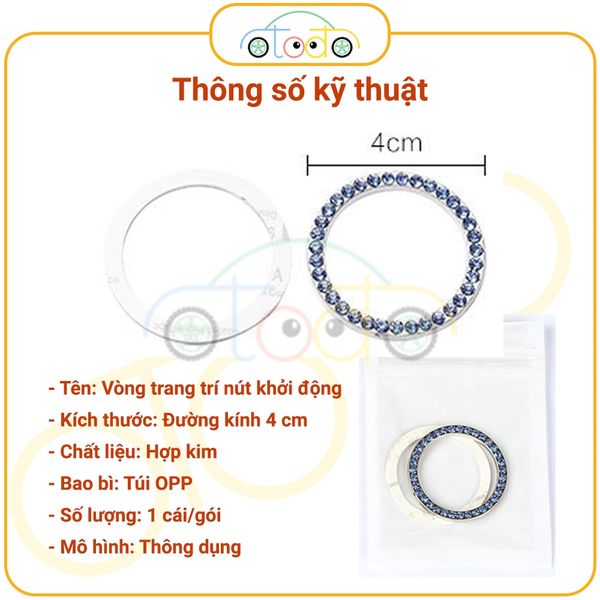 Vòng trang trí nút khởi động ô tô, vòng dán nút khởi động xe hơi