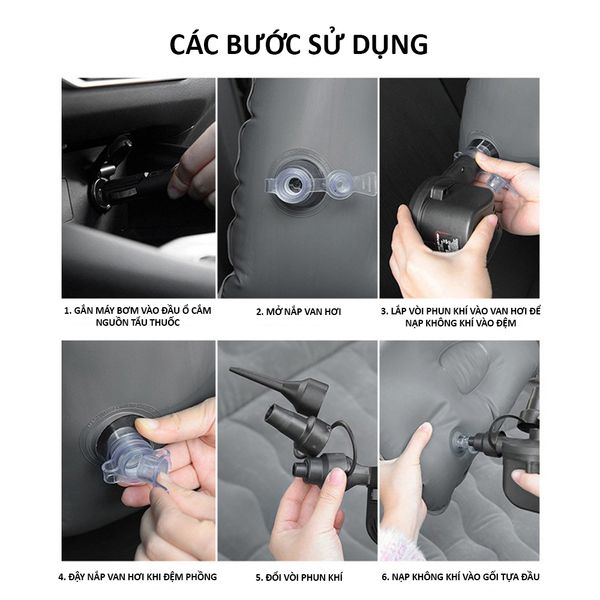 Giường hơi, Nệm hơi ô tô cao cấp phủ vải nhung thích hợp cho các chuyến dã ngoại và nghỉ ngơi trên xe hơi