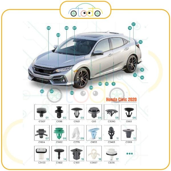 Chốt nhựa C1704 dùng cho xe Honda/ Mazda/ Toyota sản xuất với độ chính xác cao