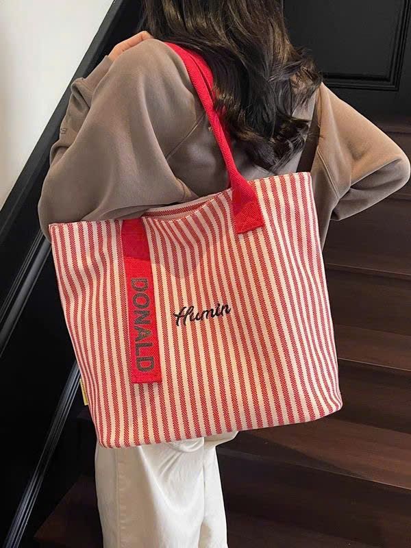  Túi Vải Tote Sọc Cỡ Lớn 