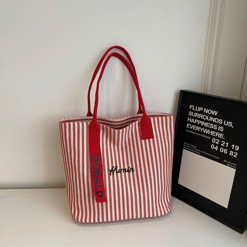  Túi Vải Tote Sọc Cỡ Lớn 