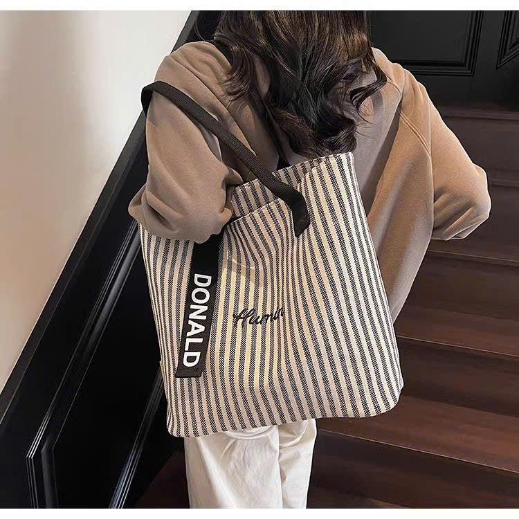  Túi Vải Tote Sọc Cỡ Lớn 