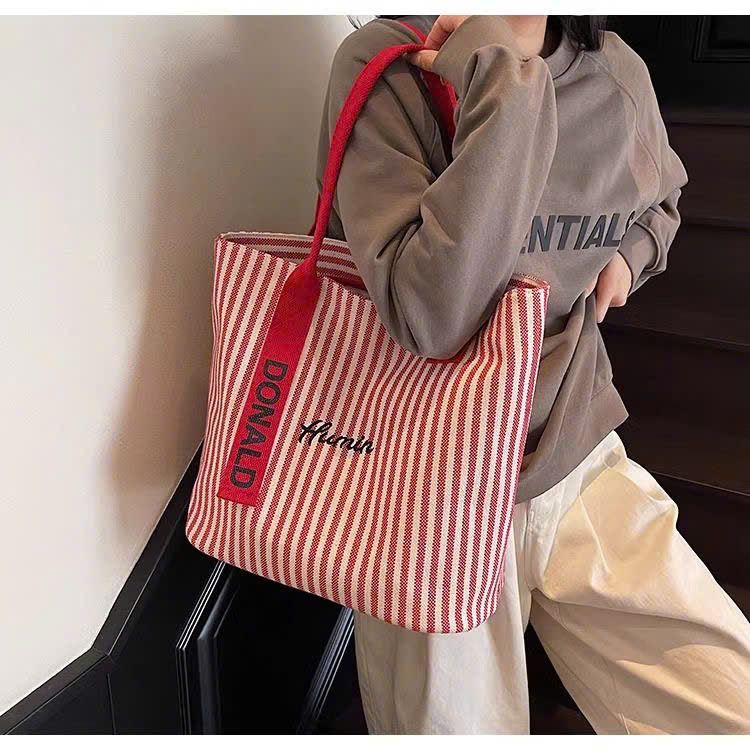  Túi Vải Tote Sọc Cỡ Lớn 