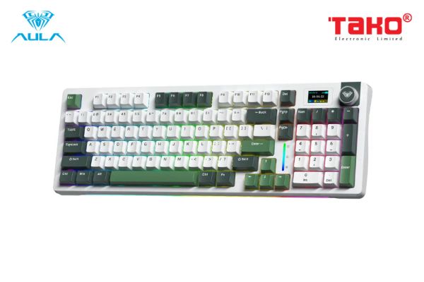 Phím Cơ Aula S98 Pro (Greywood V4 Switch Xanh Lá Trắng) Không Dây