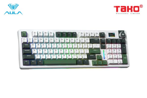 Phím Cơ Aula S98 Pro (Greywood V4 Switch Xanh Lá Trắng) Không Dây