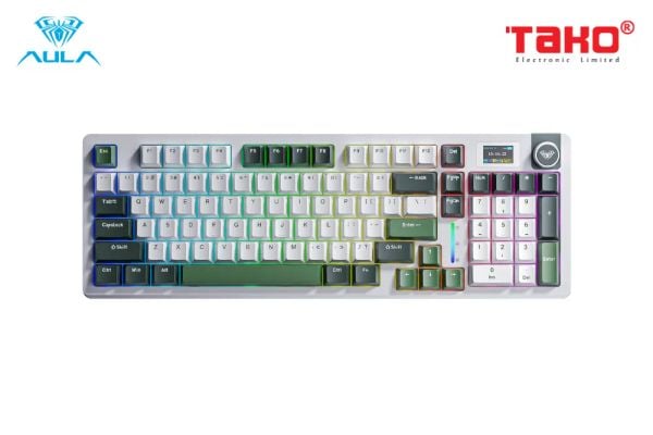 BÀN PHÍM CƠ GAMING AULA S98 PRO 3 MODE (Phiên bản Xanh lá + trắng/ Greywood V4 switch)