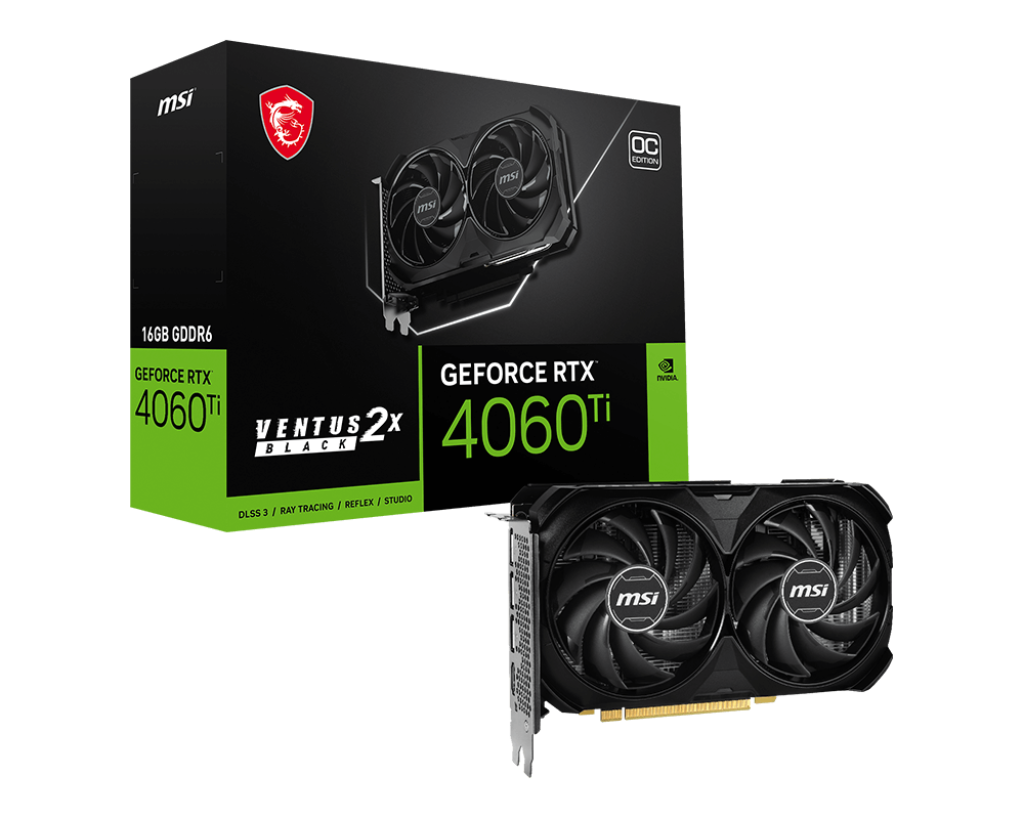 Card màn hình MSI RTX 4060 Ti Ventus 2X Black OC 16GB GDDR6 mặt trước