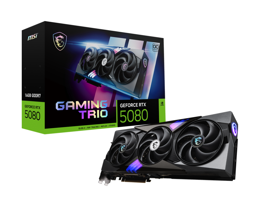 Card màn hình MSI RTX 5080 Gaming Trio OC 16GB GDDR7 mặt trước