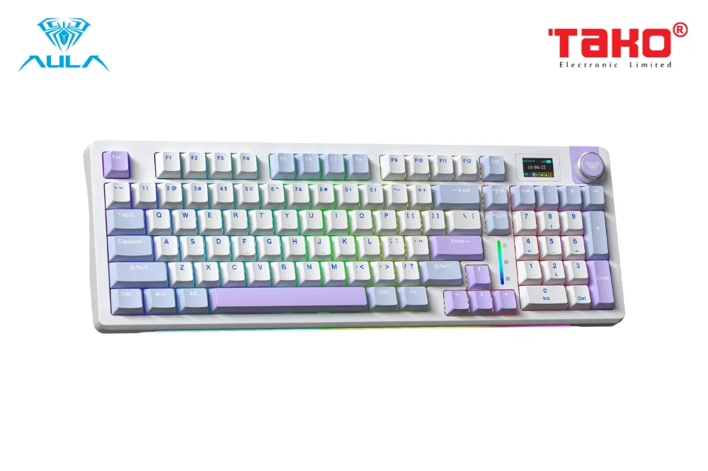 Aula S98 Pro không dây với keycap xanh trắng tím Aula S98 Pro không dây với keycap xanh trắng tím