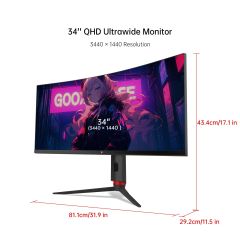 Màn hình Cong Gaming KTC H34S18S 165Hz 2K (34 inch, 3440×1440, VA, 1500R, 165Hz, 1ms, G-Sync)