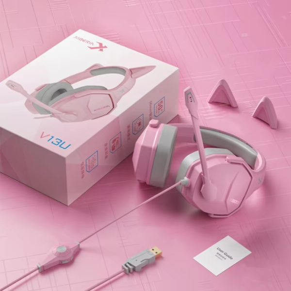 Tai nghe Xiberia V13U Pink phối setup gaming hồng