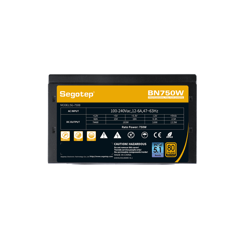 Nguồn Segotep BN750W 750W 80 Plus Bronze PCIe 5.1 Đen
