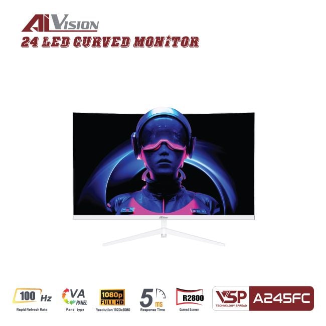 MÀN HÌNH AIVISION A245FC | 24 inch 100Hz, Full HD, VA, 5ms, Trắng, Cong