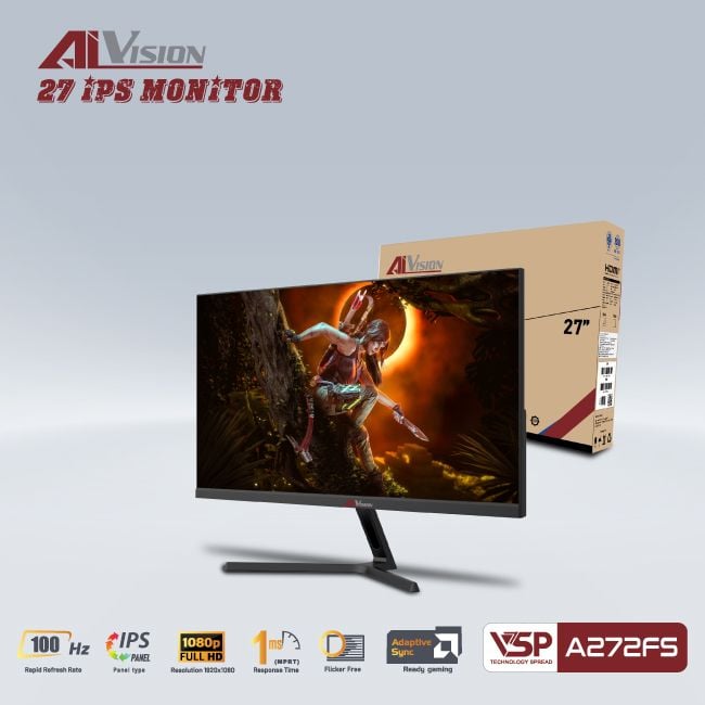 Màn hình AIVISION A272FS | 27 inch, Full HD, IPS, 100Hz, 1ms, phẳng