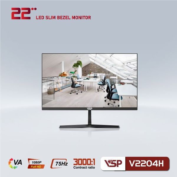 MÀN HÌNH PHẲNG LED VSP 22 INCH TRÀN VIỀN V2204H - ĐEN