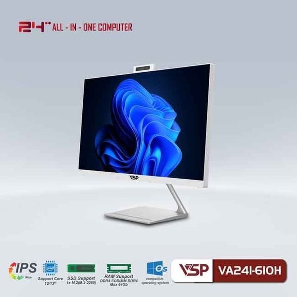 Máy tính để bàn VSP All in One VA241-610H trắng/24 inch/ 60Hz/Full HD