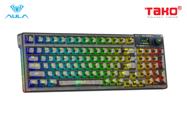 Phím Cơ Aula F98 Pro (Ice Crystal Switch Đen Trong Suốt) Không Dây