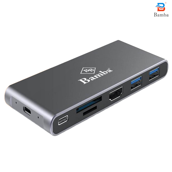 BOX SSD Bamba B7 M2 (NGFF) + 2 Usb 3.0+ HDMI + 2 Đọc thẻ + USB C – USB C (Nhôm - Xám)