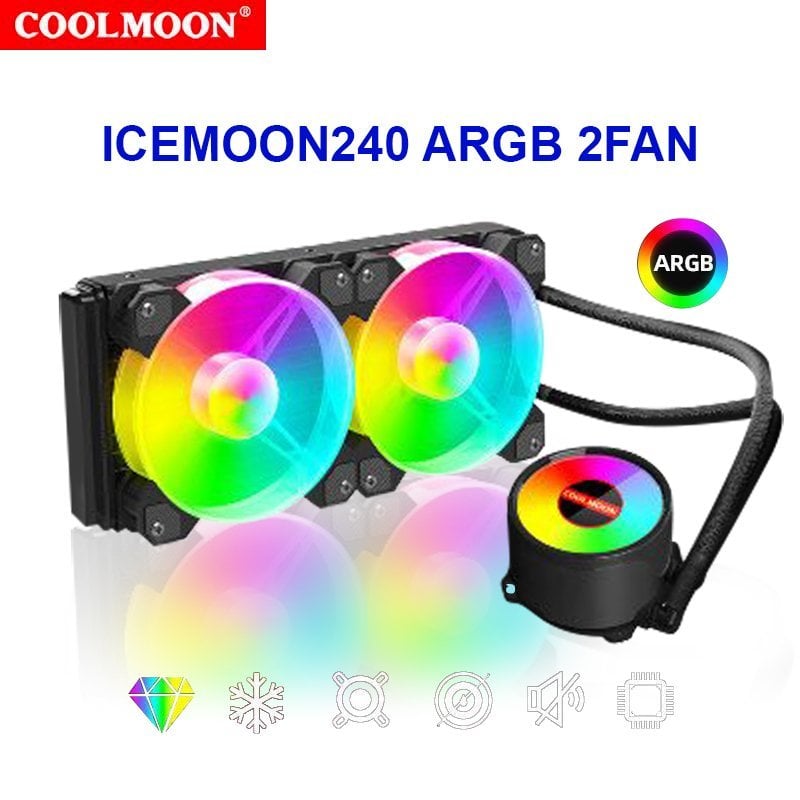 Tản nhiệt nước AIO Coolmoon Icemoon 240 Black ARGB 2 Fan 120mm