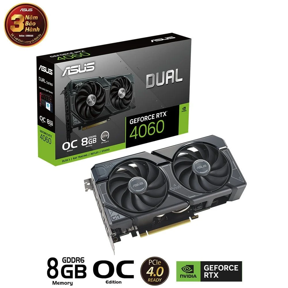 Card màn hình ASUS Dual RTX 4060 8GB GDDR6 (DUAL-RTX4060-8G)