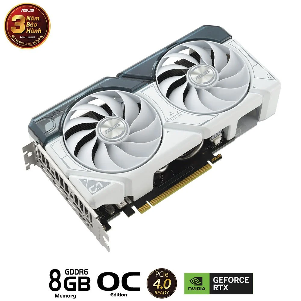 Card Asus Dual RTX 4060 White OC Edition chi tiết Card Asus Dual RTX 4060 White OC Edition góc nhìn chi tiết