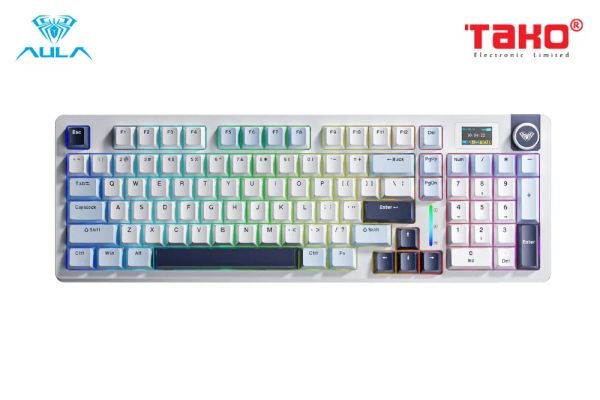 Phím Cơ Aula S98 Pro (Caramel Latte Switch Xanh Dương Trắng Tím Đậm) Không Dây