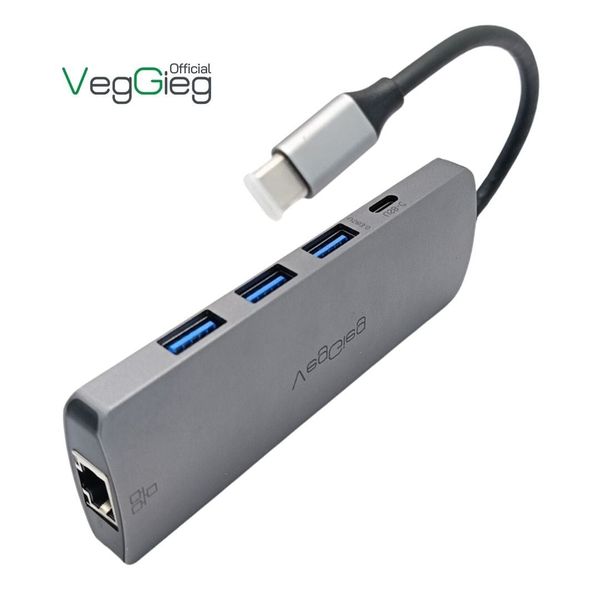 Bộ chuyển đổi VEGGIEG USB Type-C ra HDMI + USB 3.0 + 2* USB 2.0 + PD 100W + Type-C + SD/TF + RJ45 100Mbps V-TC10R