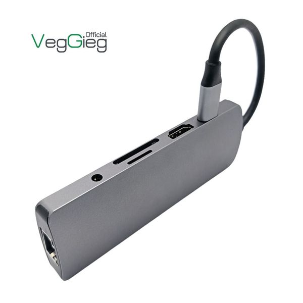 Bộ chuyển đổi VEGGIEG USB Type-C ra HDMI + USB 3.0 + 2* USB 2.0 + PD 100W + Type-C + SD/TF + RJ45 100Mbps V-TC10R