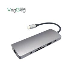 Bộ chuyển đổi VEGGIEG USB Type-C ra HDMI + USB 3.0 + 2* USB 2.0 + PD 100W + Type-C + SD/TF + RJ45 100Mbps V-TC10R